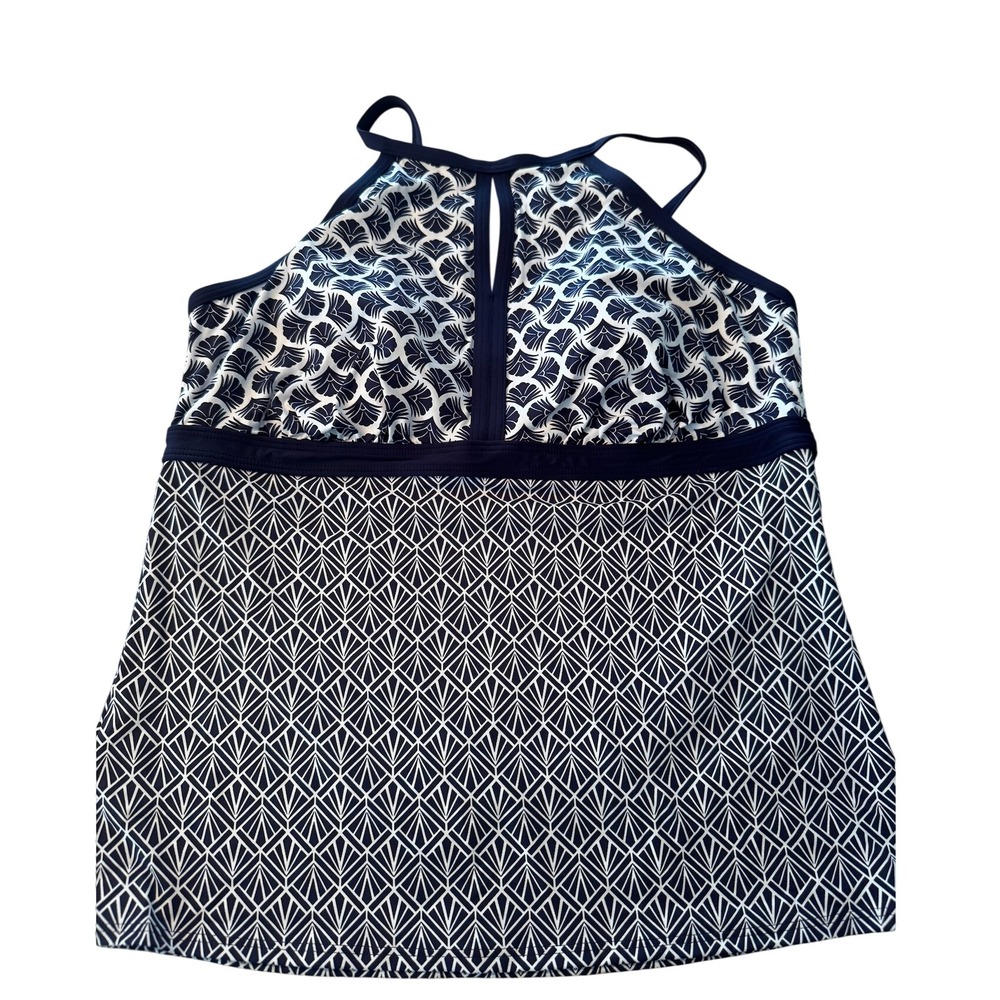 Lands End 18L Halter Neck Swim Top Navy White Geometric‎ Print Tankini Summer